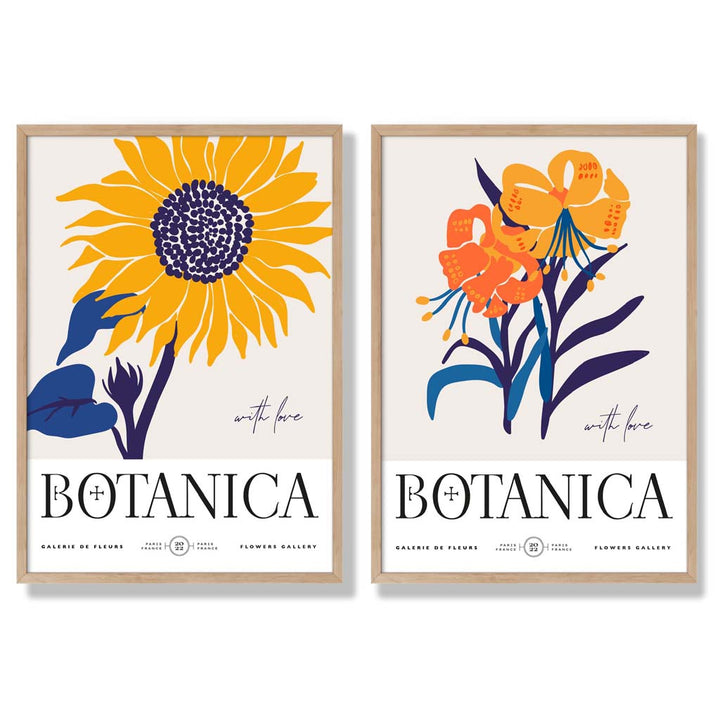 Blue and Yellow Summer Flower Market Framed Set of 2 Art Prints | Bowlift