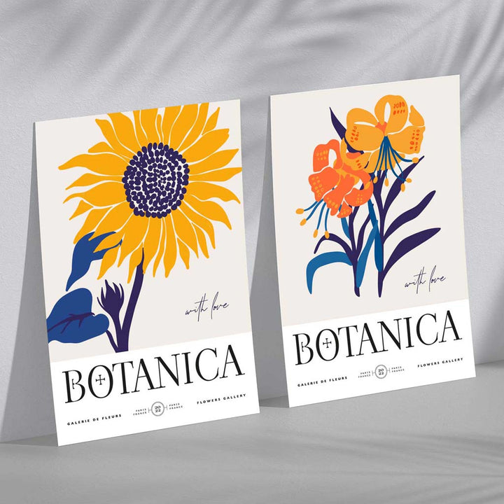 Blue and Yellow Summer Flower Market Set of 2 Art Prints | Bowlift