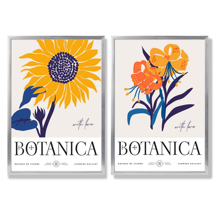 Blue and Yellow Summer Flower Market Framed Set of 2 Art Prints | Bowlift