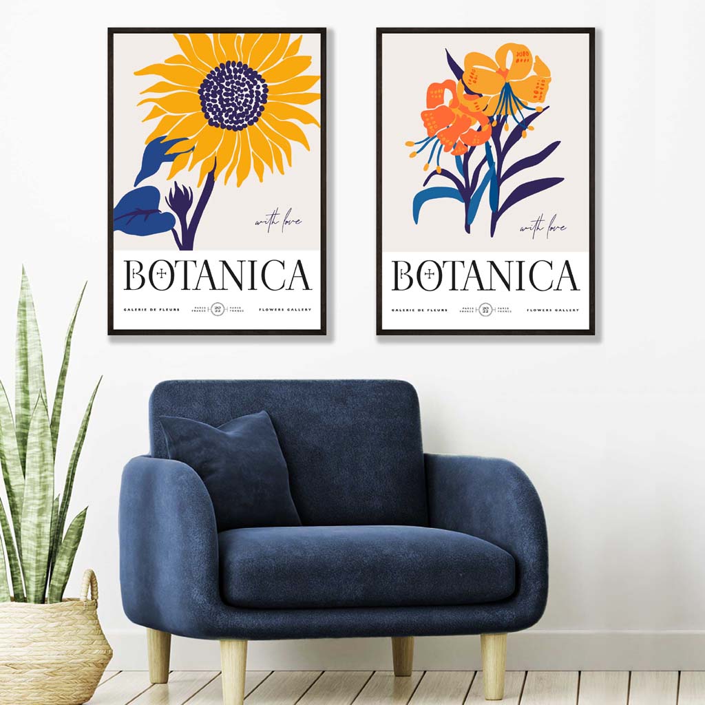 Blue and Yellow Summer Flower Market Framed Set of 2 Art Prints | Bowlift