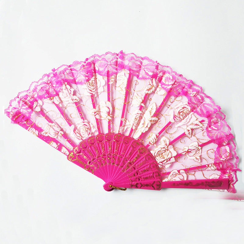 Ladies decorative hand fan with floral lace pattern Bowlift