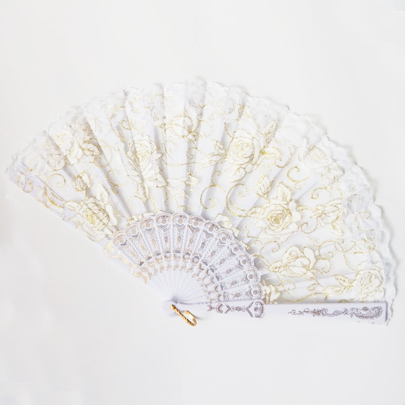Ladies decorative hand fan with delicate rose motifs Bowlift