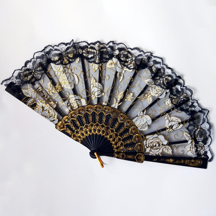 Ladies decorative hand fan with delicate rose motifs Bowlift