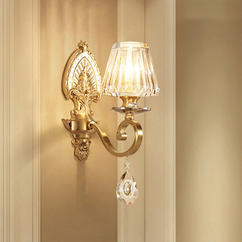 BowLift | Prismatic Optical Crystal Cone Wall Lamp Contemporary 1-Light Bedroom Wall Lighting Idea in Gold