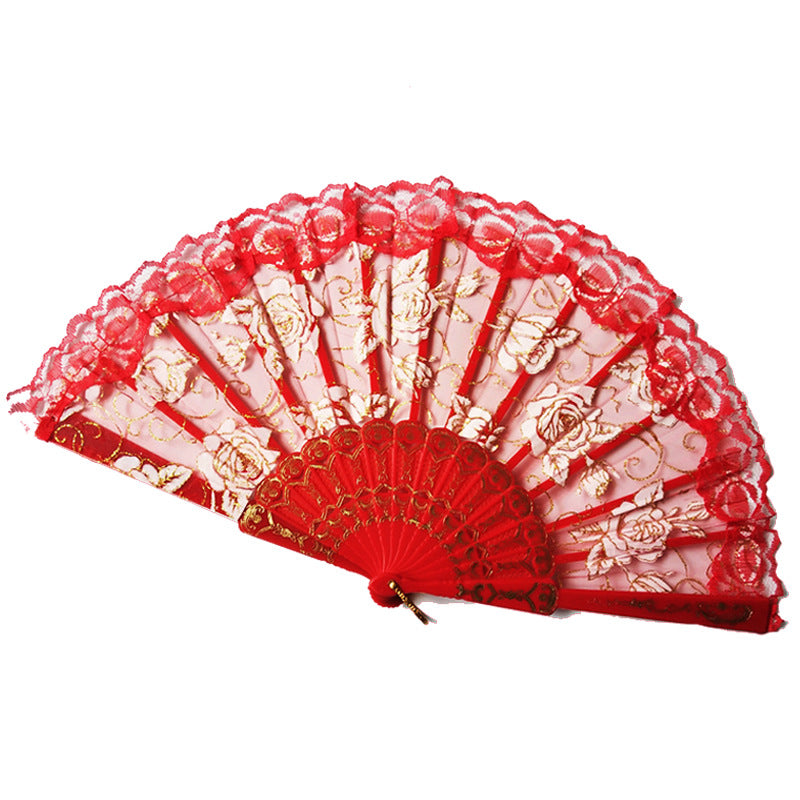 Ladies decorative hand fan with delicate rose motifs Bowlift