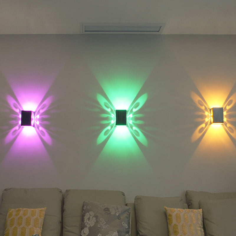 BowLift | Modernist LED Wall Lamp Chrome Hollow Butterfly Wall Lamp with Aluminium Shade, Red/Blue/Purple Light