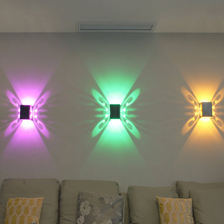 BowLift | Modernist LED Wall Lamp Chrome Hollow Butterfly Wall Lamp with Aluminium Shade, Red/Blue/Purple Light
