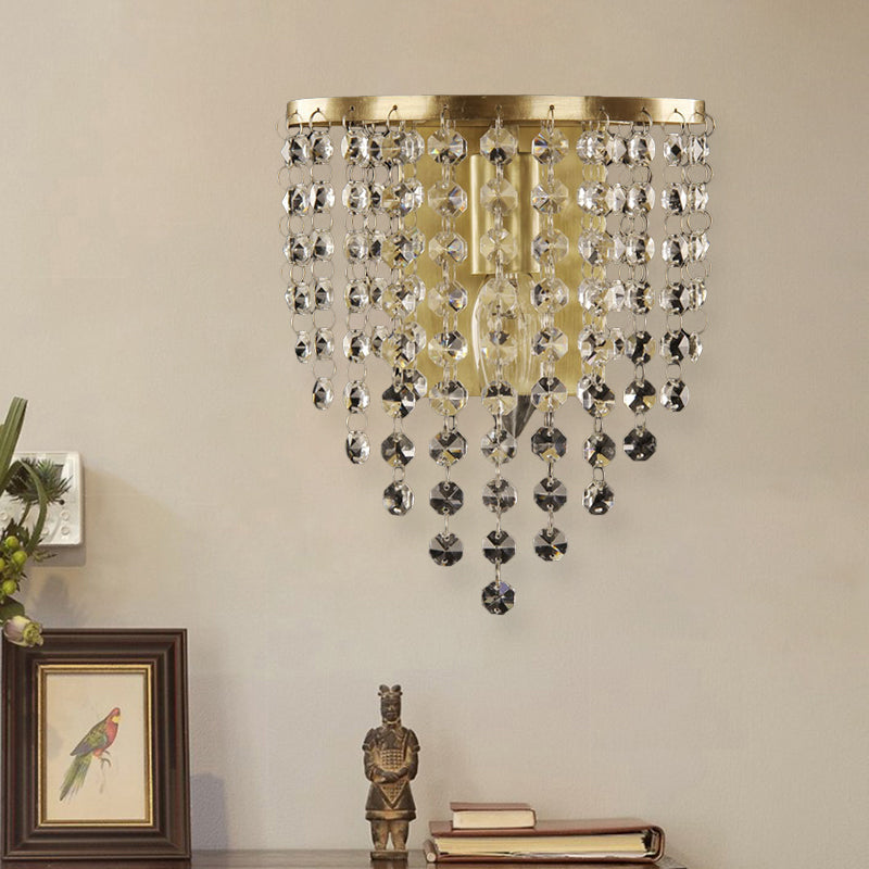 BowLift | Minimalist Tapered Wall Lamp 1 Light Crystal Chain Wall-Mounted Lighting in Brass
