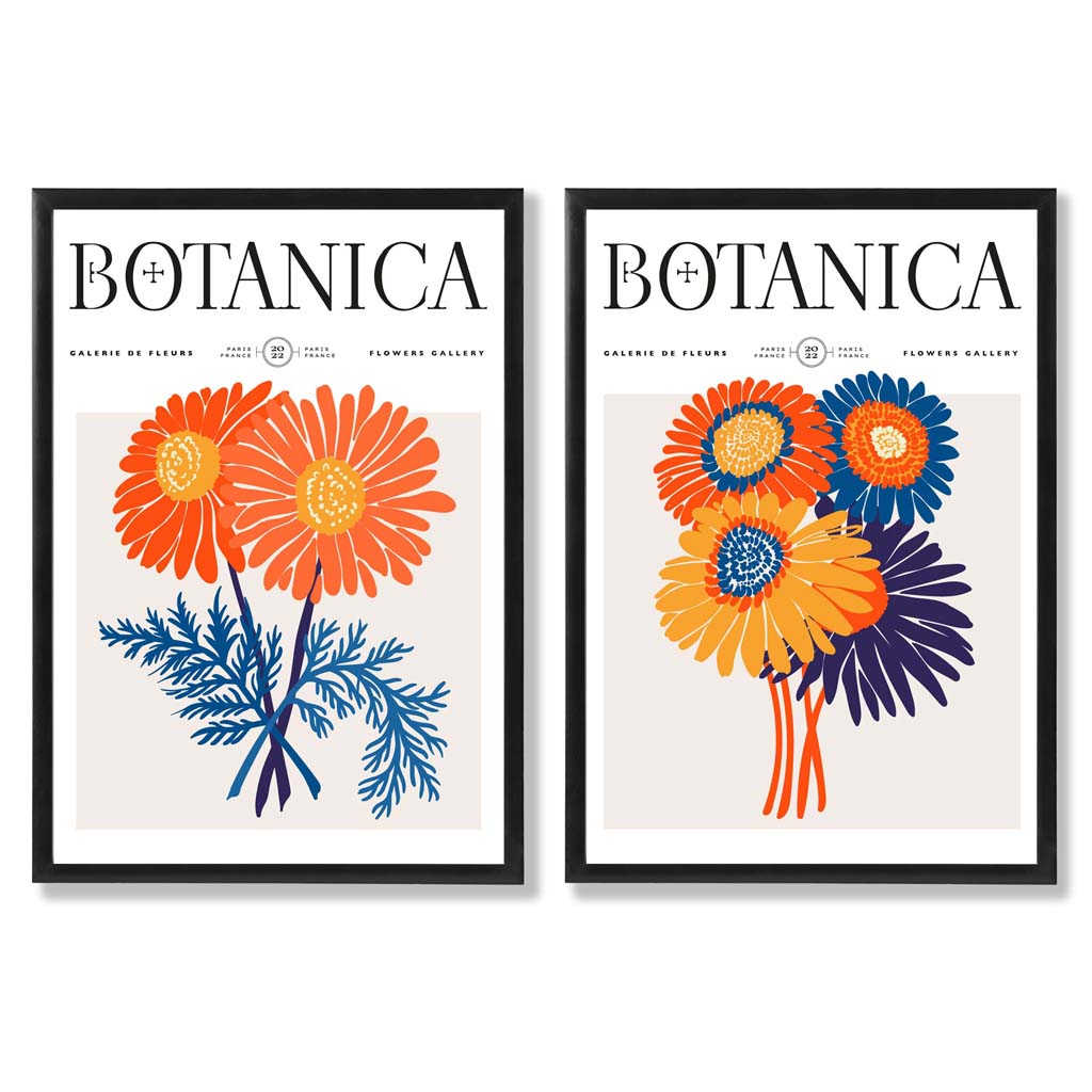Bright Orange and Blue Summer Flower Market Framed Set of 2 Art Prints | Bowlift
