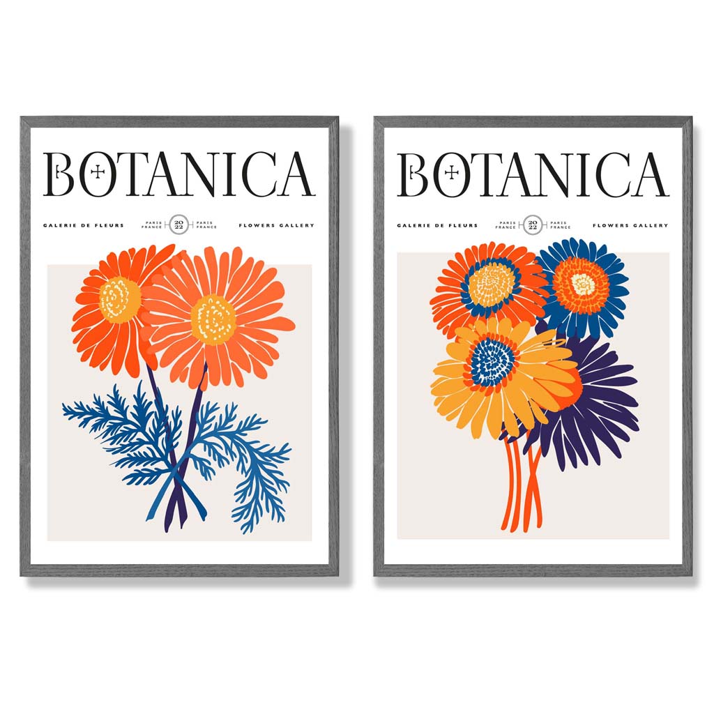 Bright Orange and Blue Summer Flower Market Framed Set of 2 Art Prints | Bowlift
