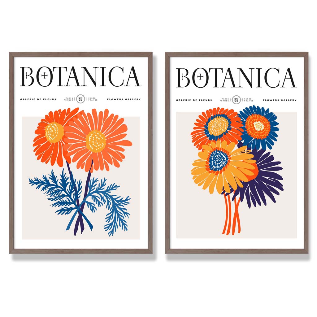 Bright Orange and Blue Summer Flower Market Framed Set of 2 Art Prints | Bowlift