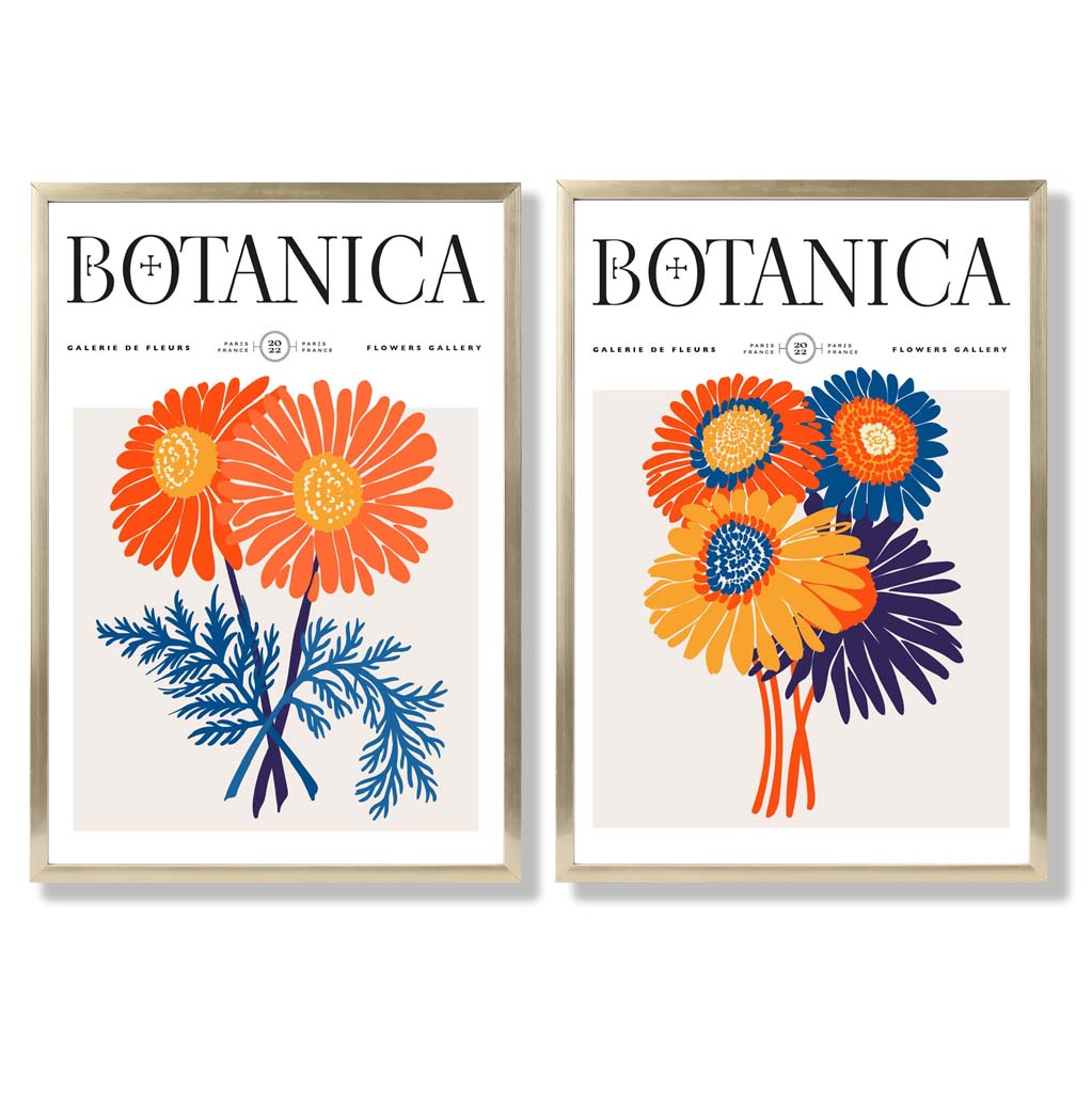 Bright Orange and Blue Summer Flower Market Framed Set of 2 Art Prints | Bowlift