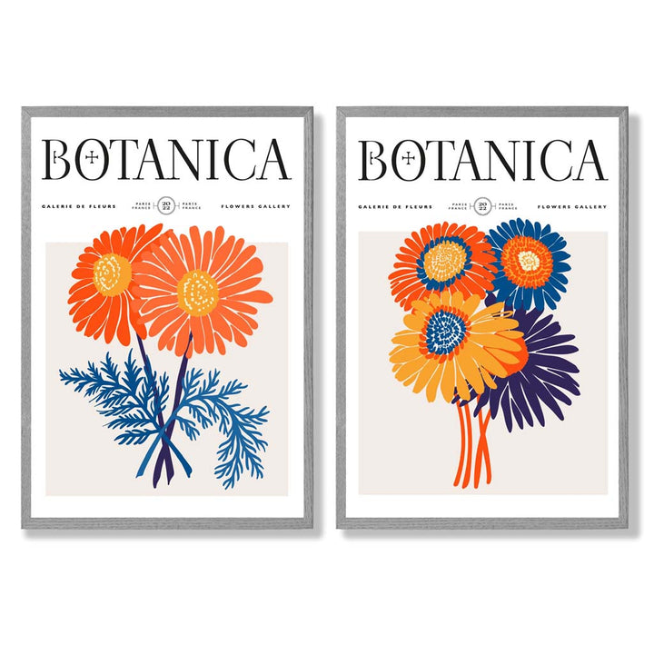 Bright Orange and Blue Summer Flower Market Framed Set of 2 Art Prints | Bowlift