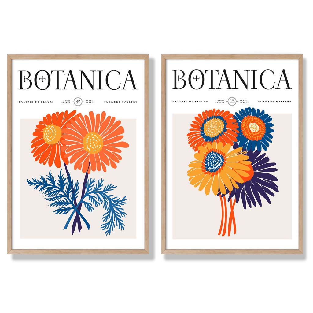 Bright Orange and Blue Summer Flower Market Framed Set of 2 Art Prints | Bowlift