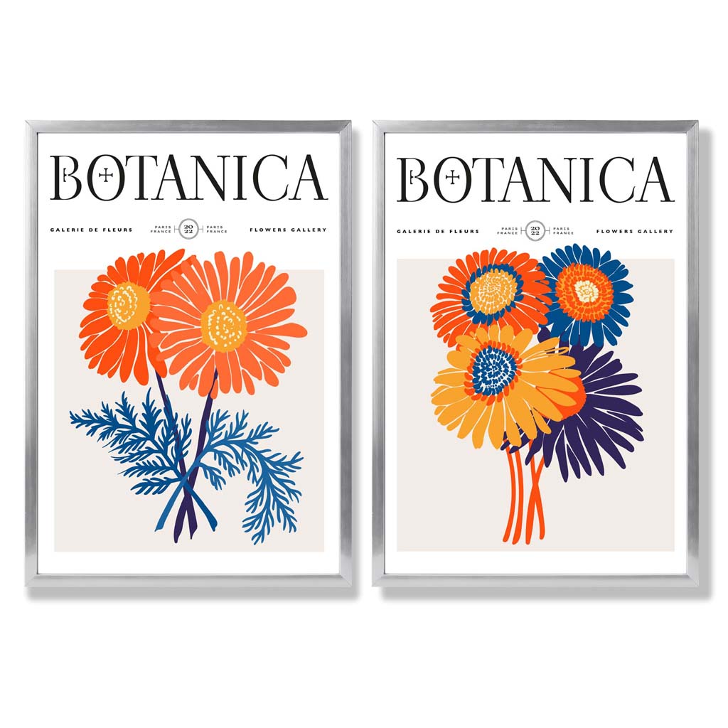 Bright Orange and Blue Summer Flower Market Framed Set of 2 Art Prints | Bowlift