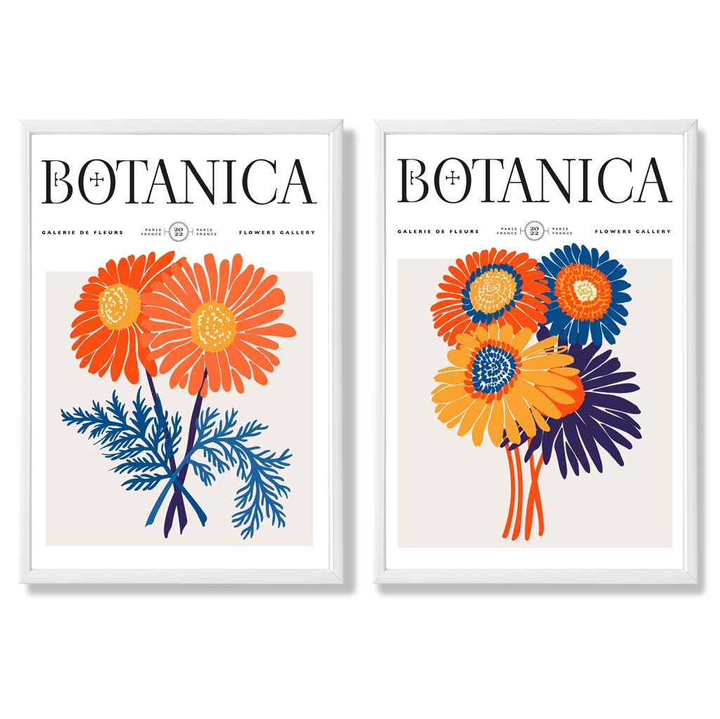 Bright Orange and Blue Summer Flower Market Framed Set of 2 Art Prints | Bowlift