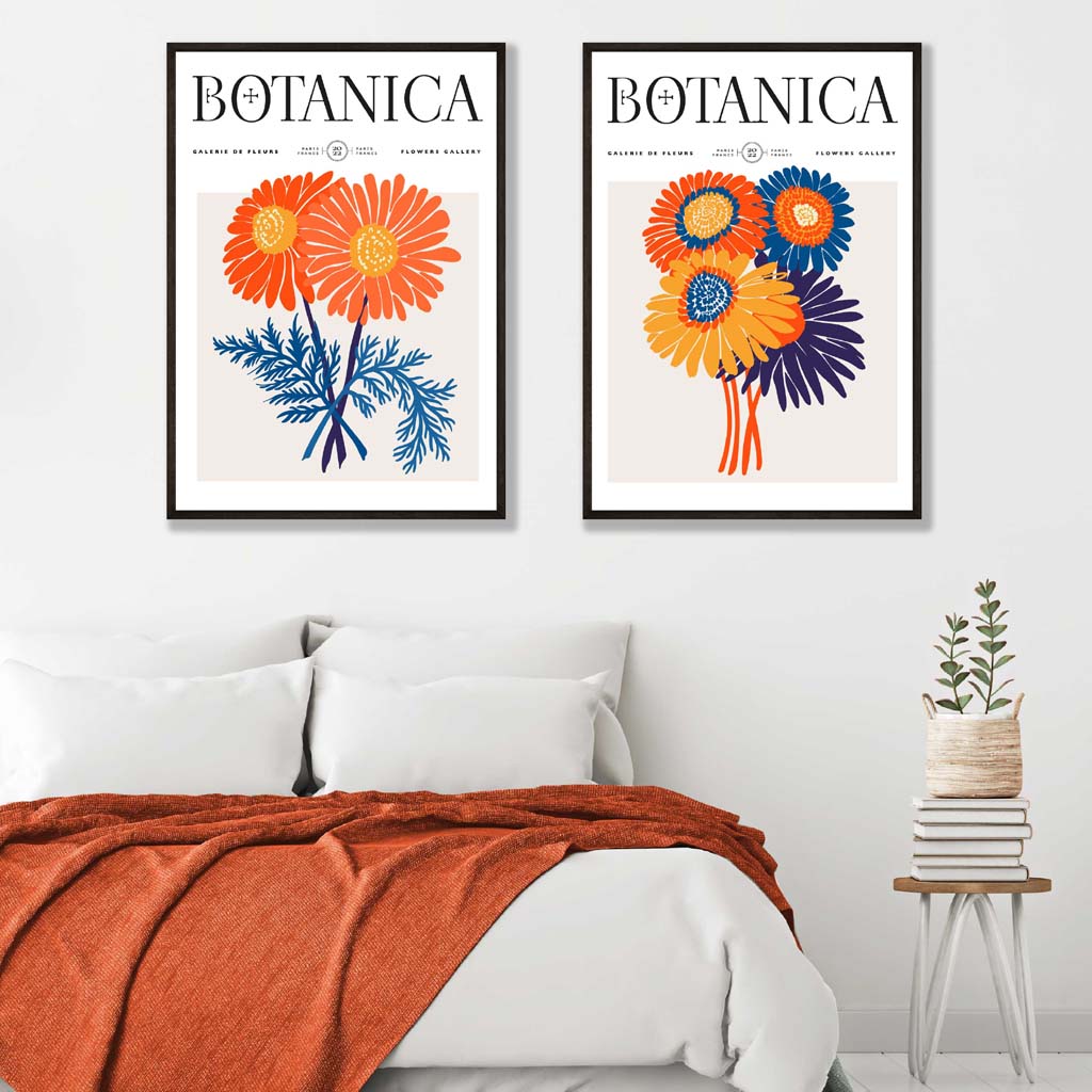 Bright Orange and Blue Summer Flower Market Framed Set of 2 Art Prints | Bowlift