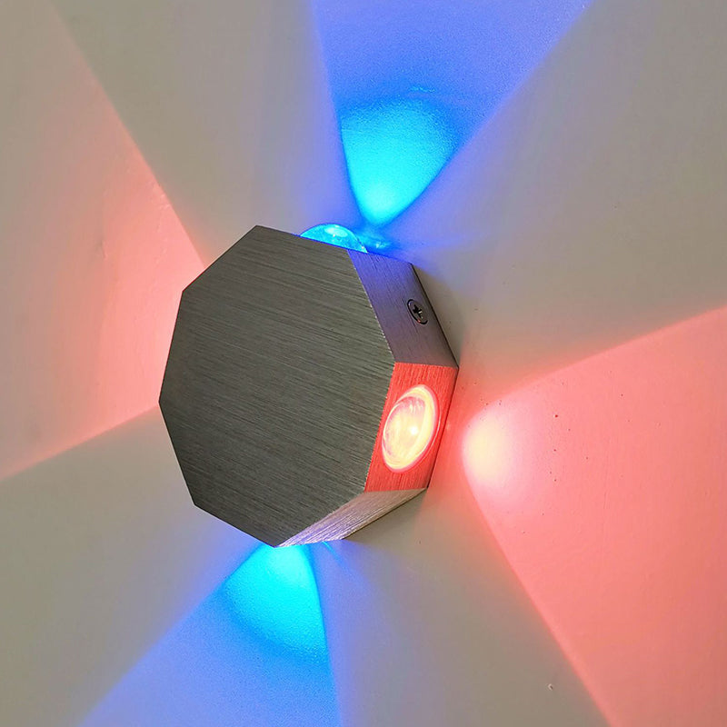 BowLift | Beer Pub LED Flush Wall Lantern Modern Nickel Finish Wall Mount Fixture with Hexagons Aluminum Shade, Purple/Red/ Blue Light