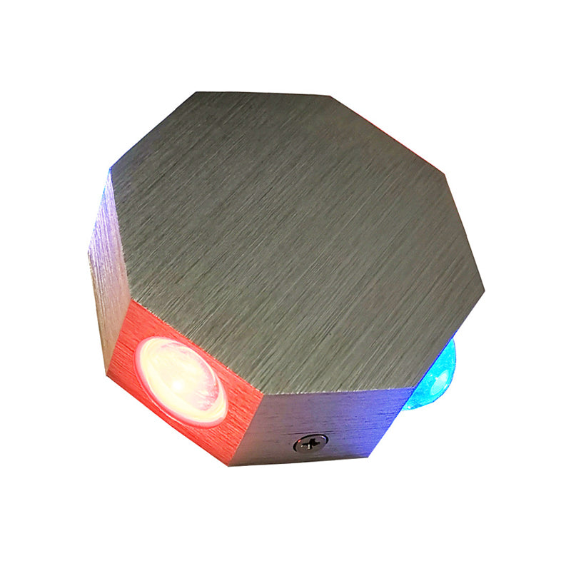 BowLift | Beer Pub LED Flush Wall Lantern Modern Nickel Finish Wall Mount Fixture with Hexagons Aluminum Shade, Purple/Red/ Blue Light