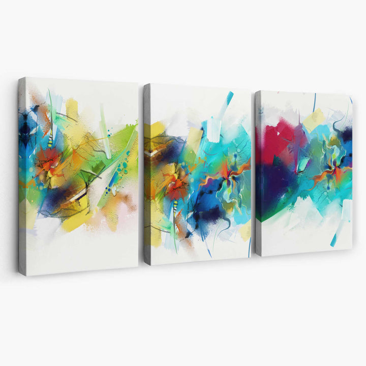 Abstract Colorful Pink Blue Yellow Wall Art Canvas | Bowlift