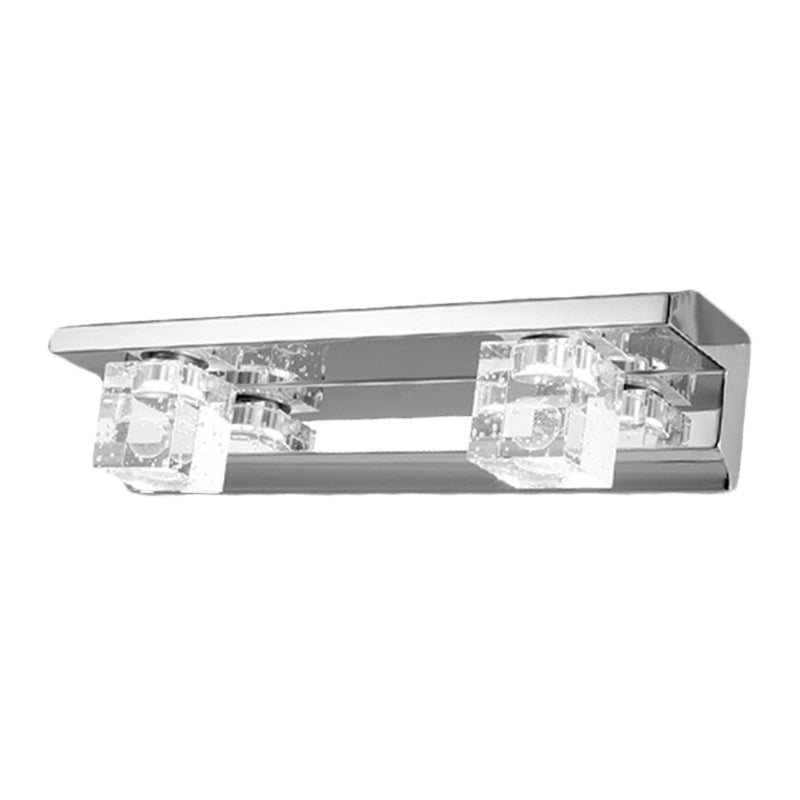 BowLift | Chrome Finish Linear Wall Lamp Modern Crystal Cube 2/3 Heads Bathroom LED Wall Mount Lighting in Warm/White Light