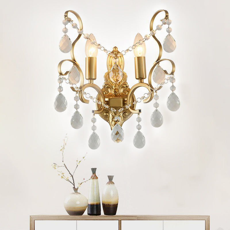 BowLift | Metallic Candle Wall Sconce Traditional 1/2-Light Living Room Wall Mounted Light with Crystal Swag Accent