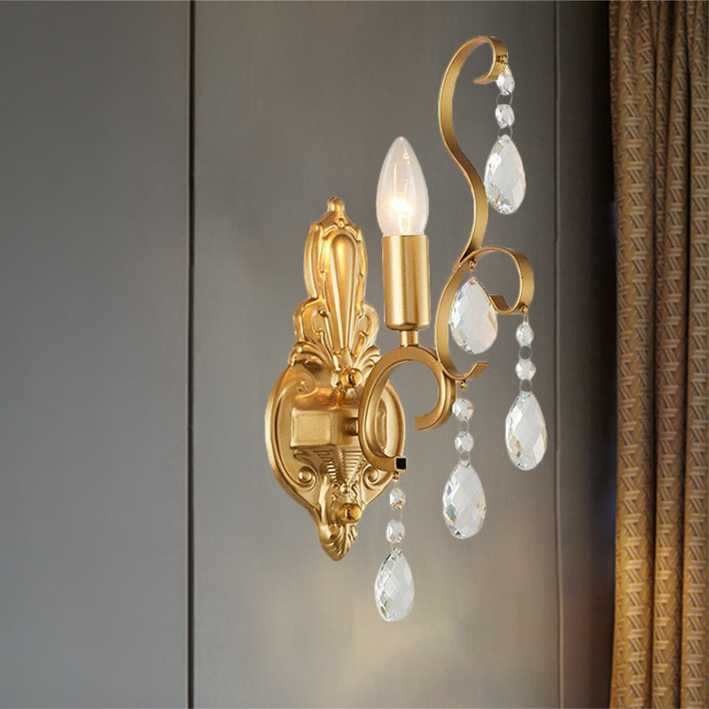 BowLift | Metallic Candle Wall Sconce Traditional 1/2-Light Living Room Wall Mounted Light with Crystal Swag Accent
