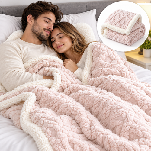 Sherpa-Lined Plush Throw Blanket Bowlift