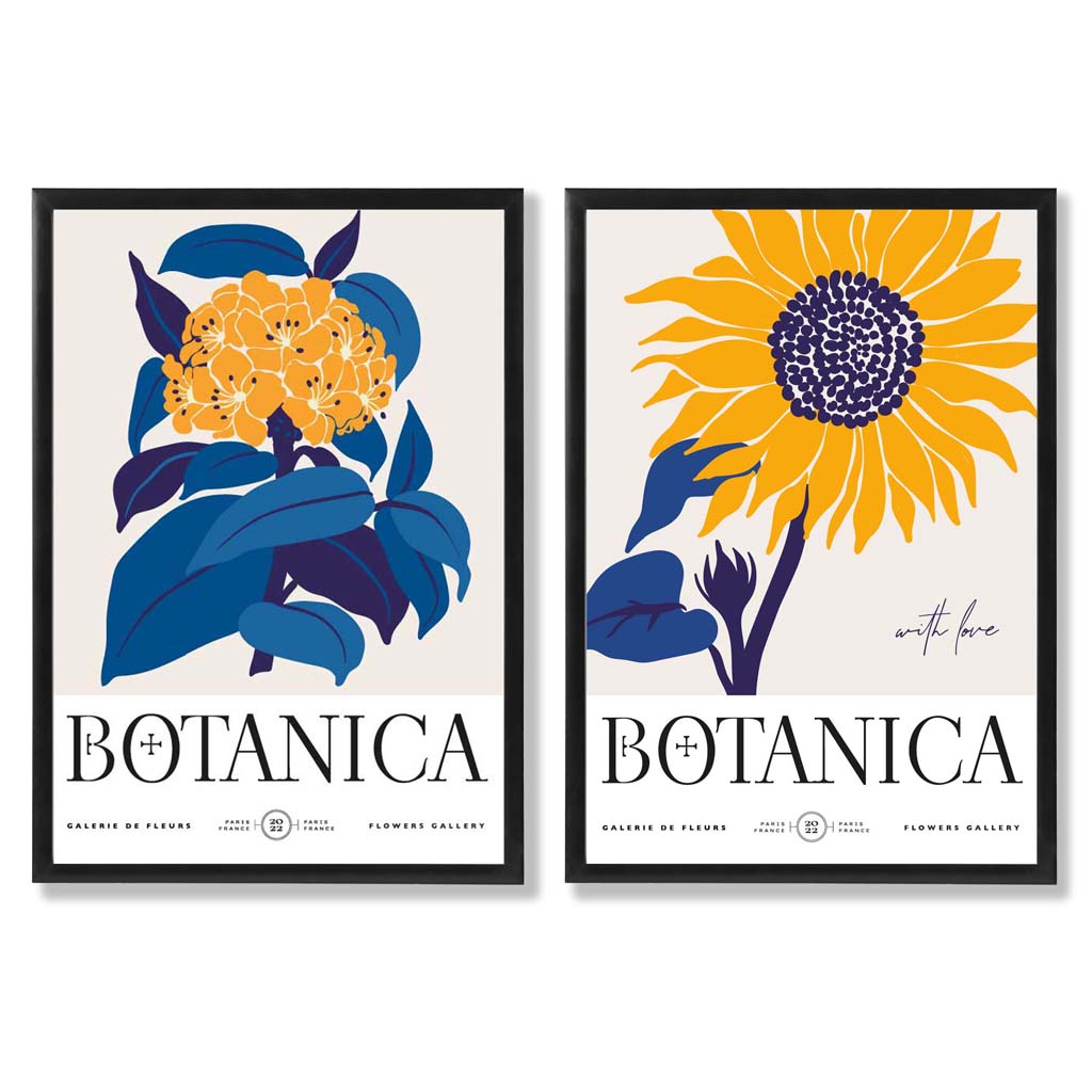 Blue and Yellow Sunflower Framed Set of 2 Art Prints | Bowlift