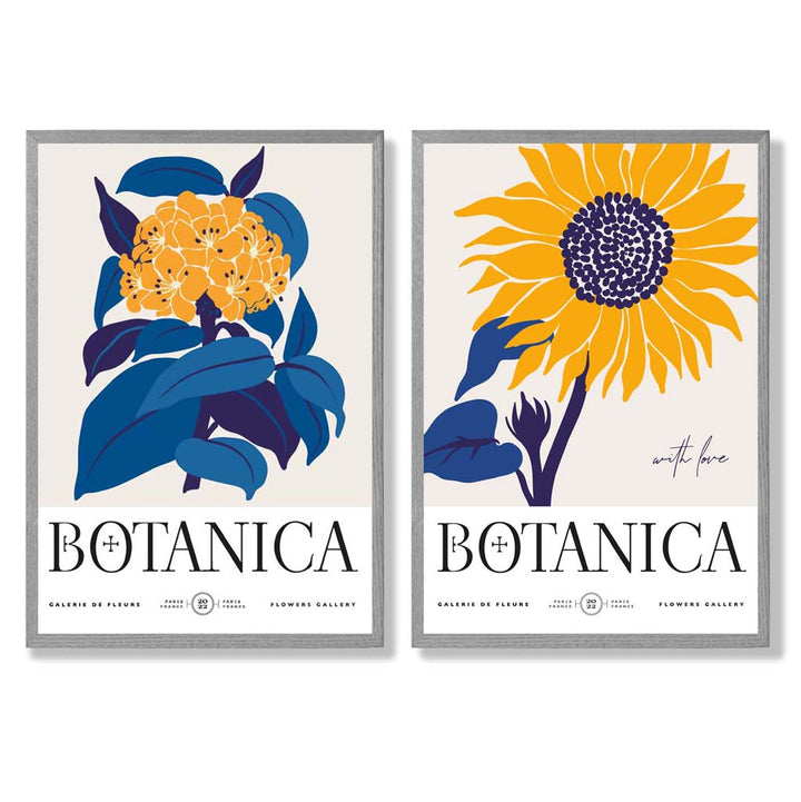 Blue and Yellow Sunflower Framed Set of 2 Art Prints | Bowlift