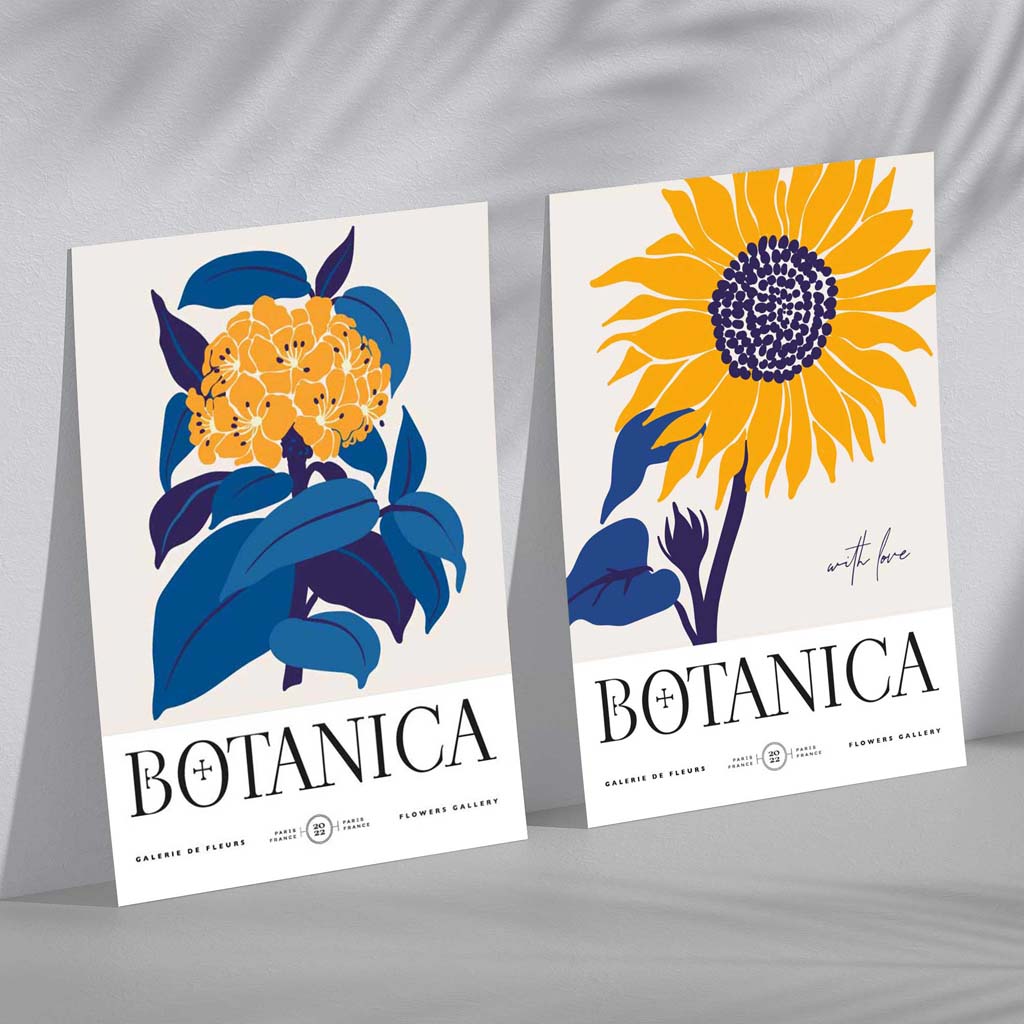 Blue and Yellow Sunflower Framed Set of 2 Art Prints | Bowlift