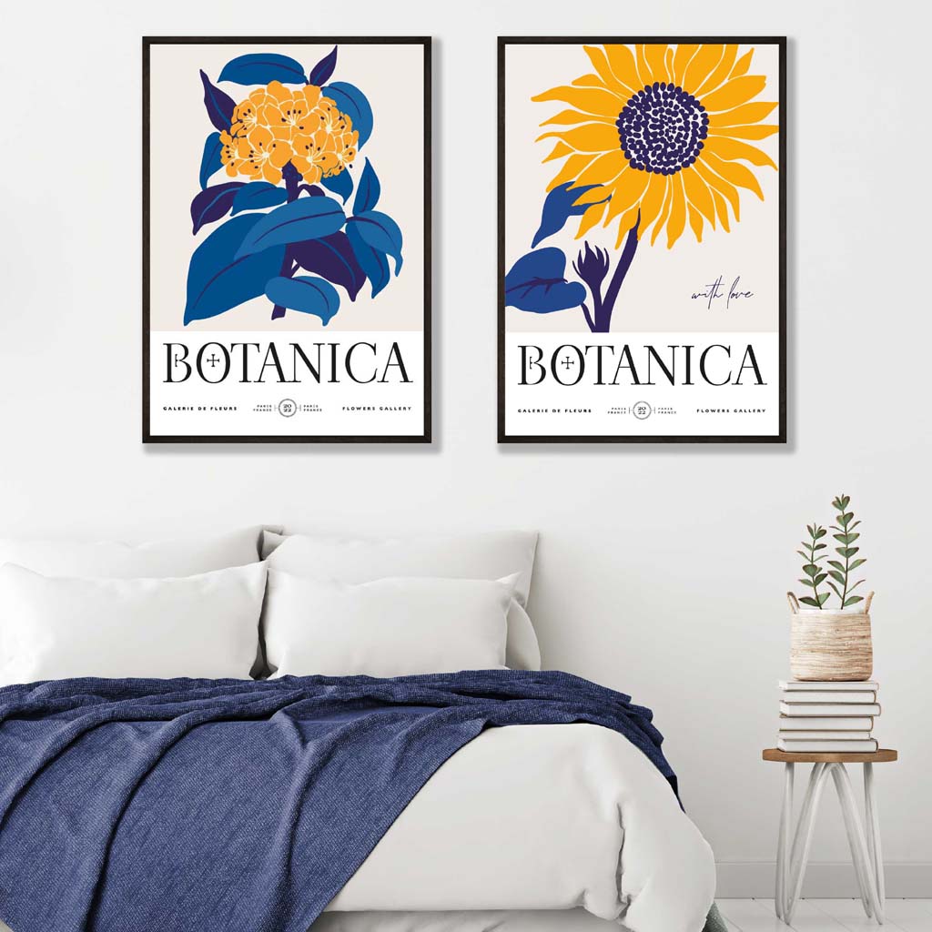 Blue and Yellow Sunflower Framed Set of 2 Art Prints | Bowlift