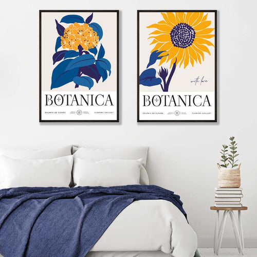 Blue and Yellow Sunflower Framed Set of 2 Art Prints | Bowlift