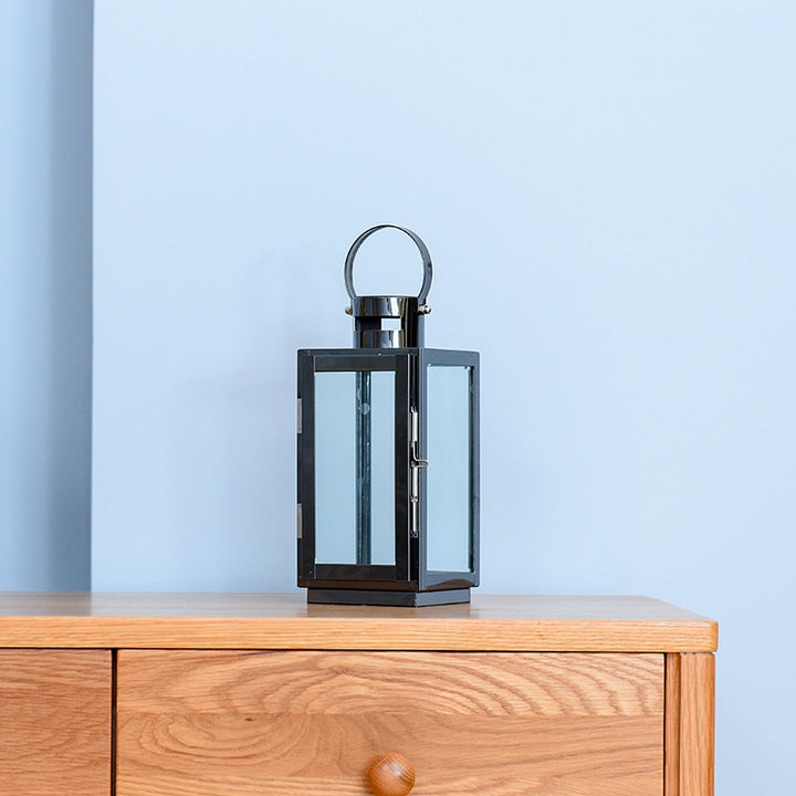 Tall Rectangular Stainless Steel Glass Panel Lantern with Hinged Door and Loop Handle Bowlift