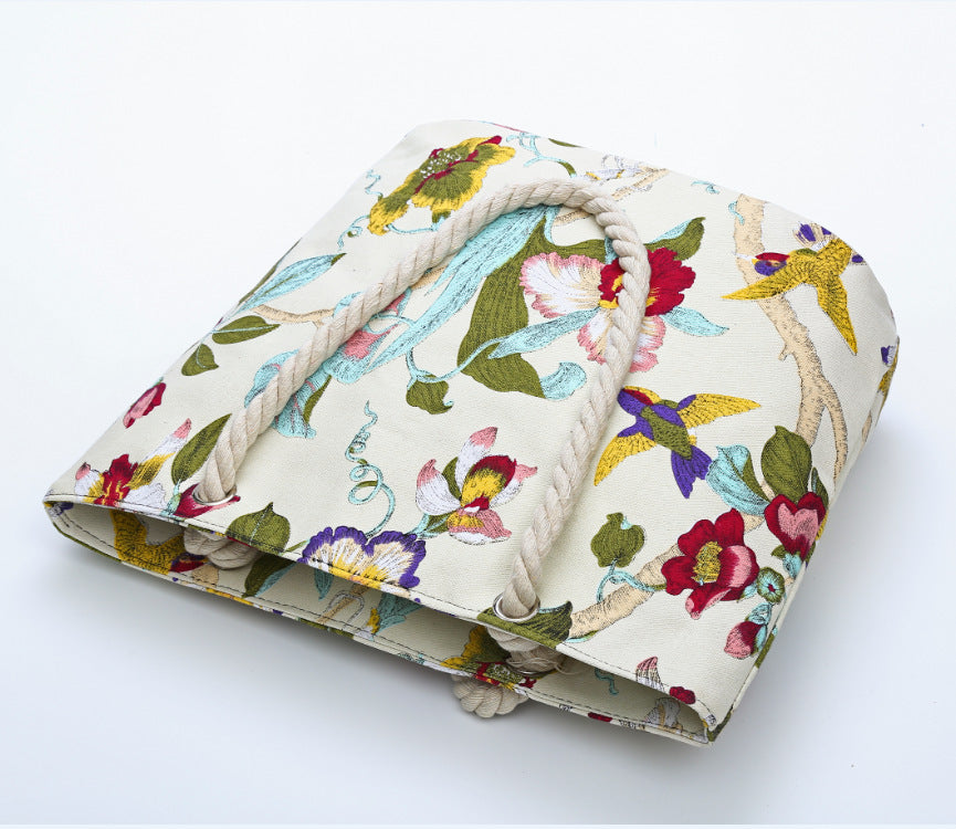 Elegant Beach Bag with Floral Embroidery Design Bowlift