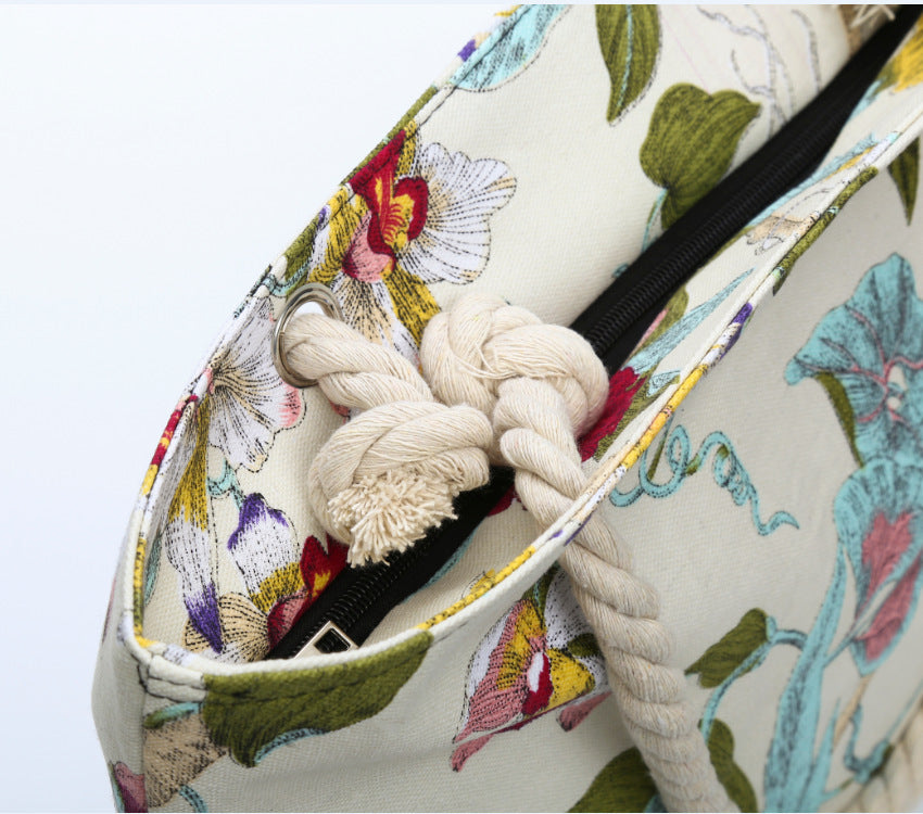 Elegant Beach Bag with Floral Embroidery Design Bowlift