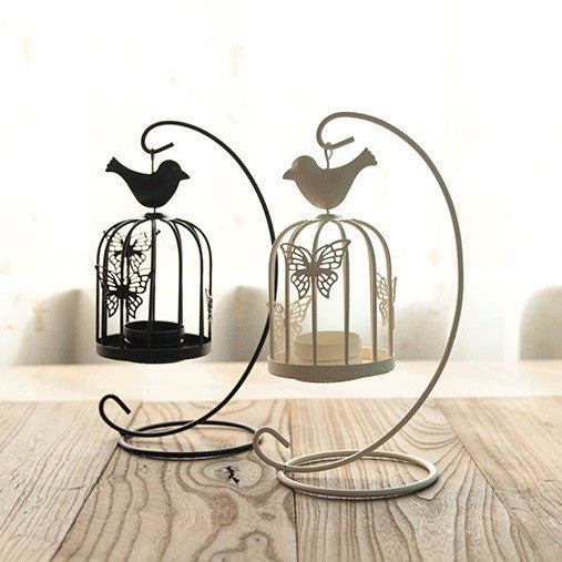 Decorative Hanging Birdcage Tealight Candle Holder with Curved Iron Stand Bowlift
