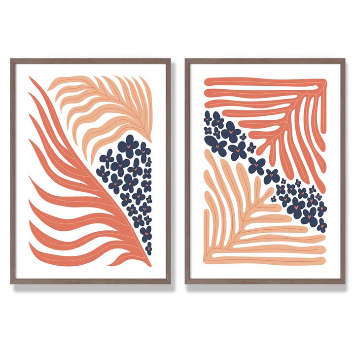 Blush Pink and Navy Boho Flower Frame Set of 2 Art Prints | Bowlift