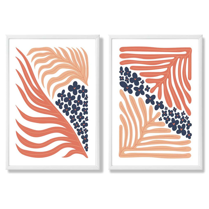 Blush Pink and Navy Boho Flower Frame Set of 2 Art Prints | Bowlift