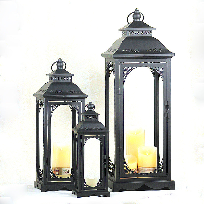 Nesting Coastal Ornate Metal and Glass Candle Lanterns for Tabletop Decor Bowlift