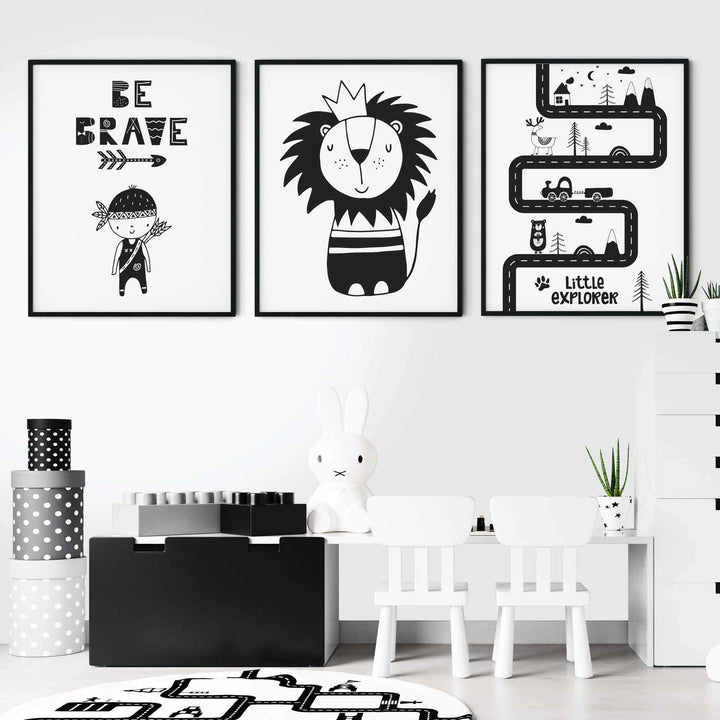 Be brave Black & White Scandinavian Children's Room Poster | Bowlift