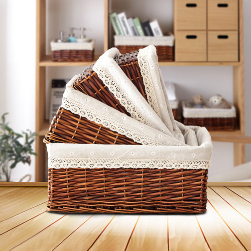 Women Braided Storage Basket with Romantic Fabric Lining Bowlift