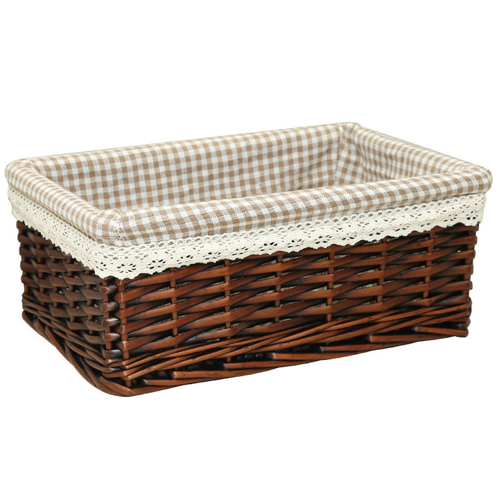 Women's storage basket with checked fabric lining and elegant lace trim Bowlift