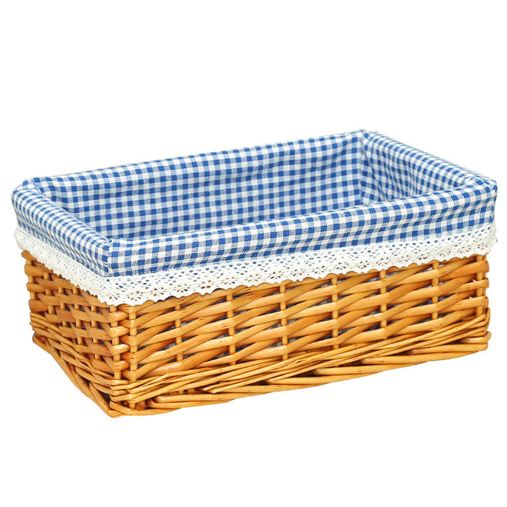 Women's storage basket made of woven natural material with decorative fabric cover Bowlift