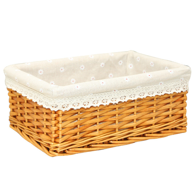 Women Braided Storage Basket with Romantic Fabric Lining Bowlift
