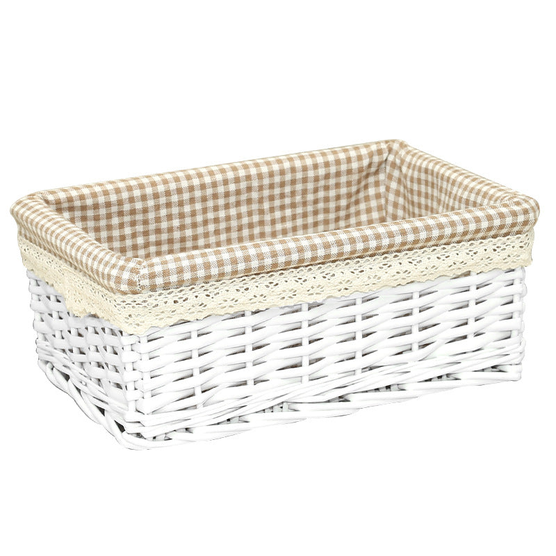 Women's storage basket made of woven natural material with decorative fabric cover Bowlift