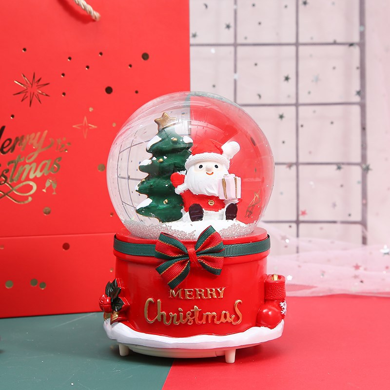 Christmas music box snow globe with light and snowfall