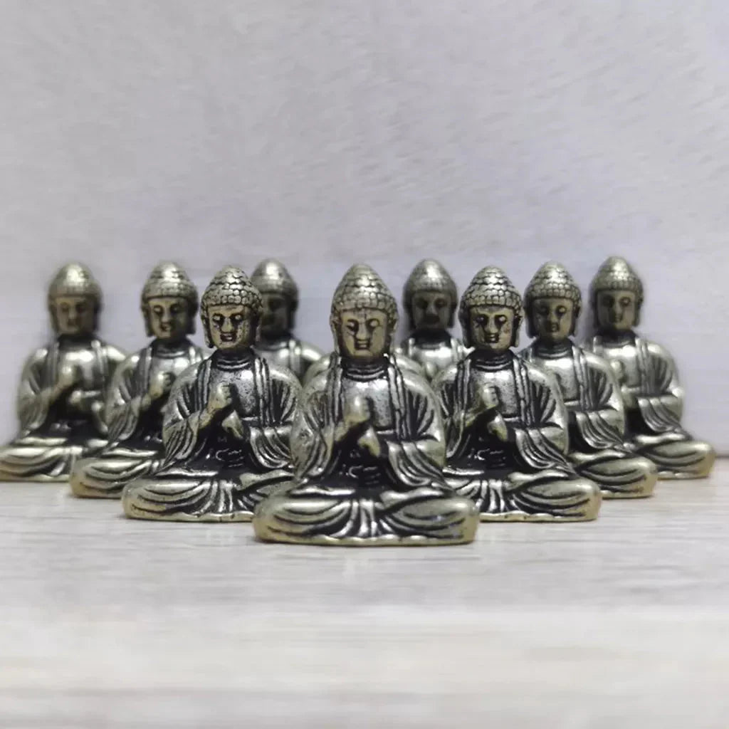 BowLift | 10 pieces mini brass sitting Buddha statue figure for travel Buddhism worship home office desk decoration