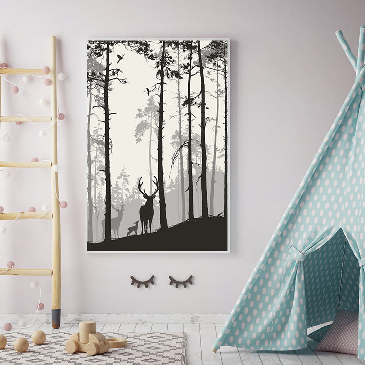 Silhouette Deer Family - Canvas Wall Art Painting | Bowlift