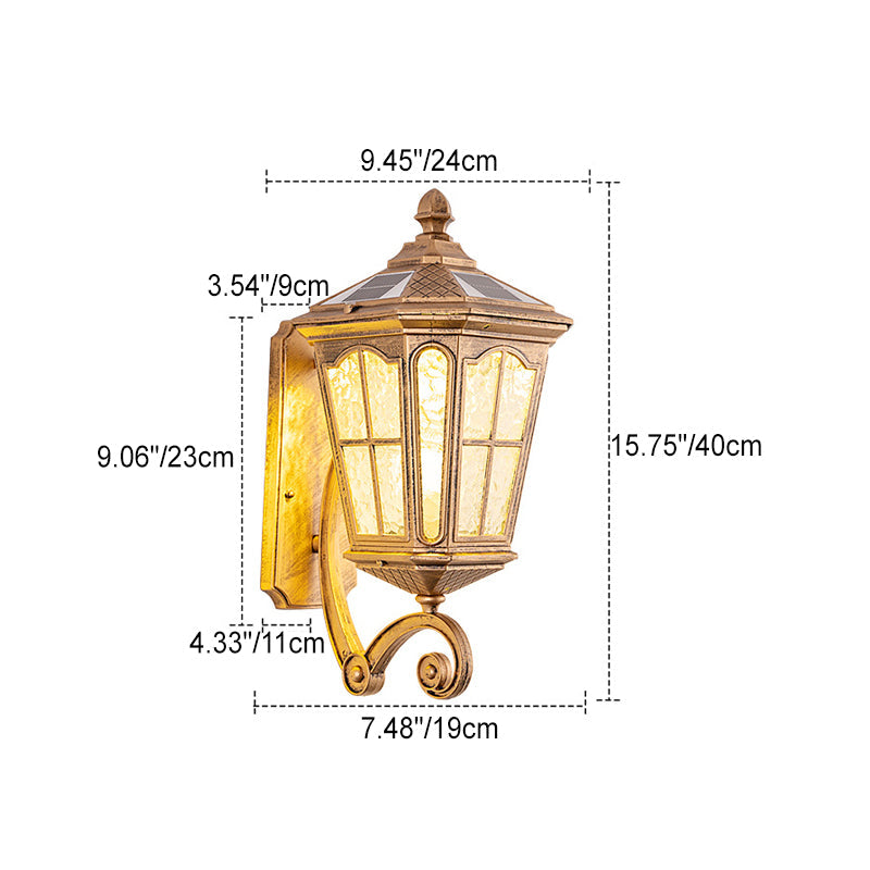 European Solar Outdoor Lantern Aluminum Glass Waterproof 1-Light Wall Sconce Lamp | Bowlift
